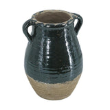13" Forest Green And Sand Color Block Terracotta Round Jug Vase
