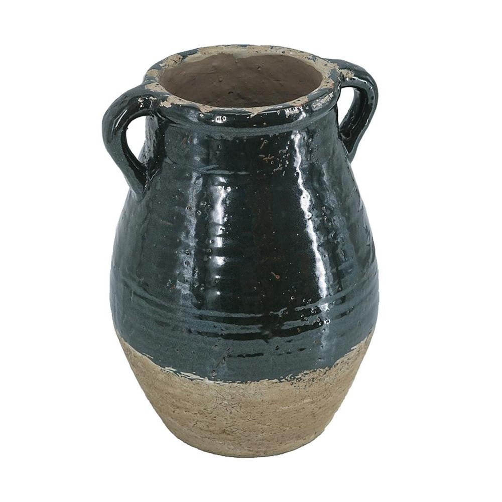 13" Dark Green Terracotta Round Jug Vase