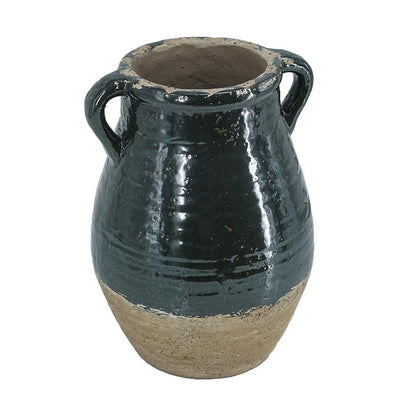 13" Dark Green Terracotta Round Jug Vase
