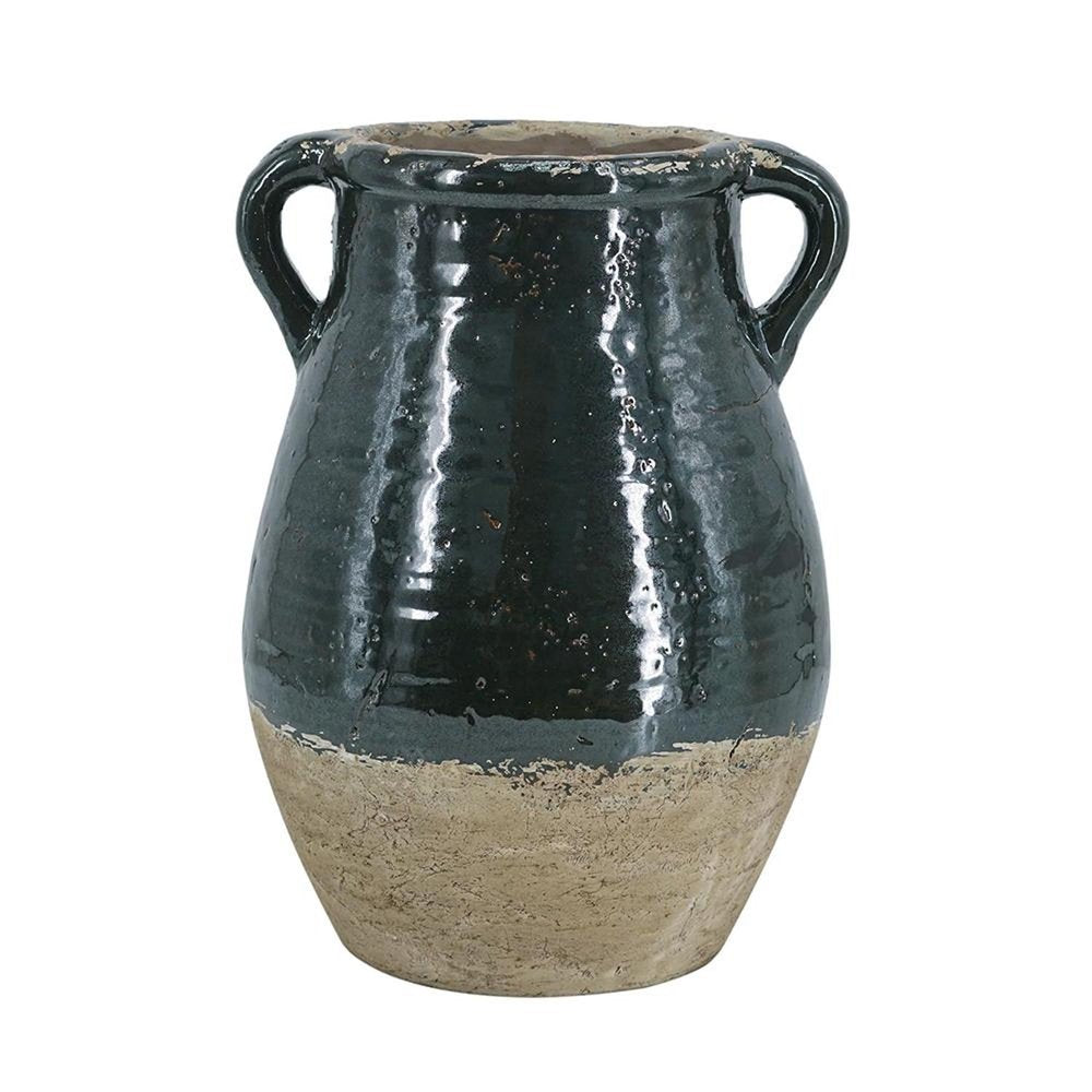 13" Dark Green Terracotta Round Jug Vase