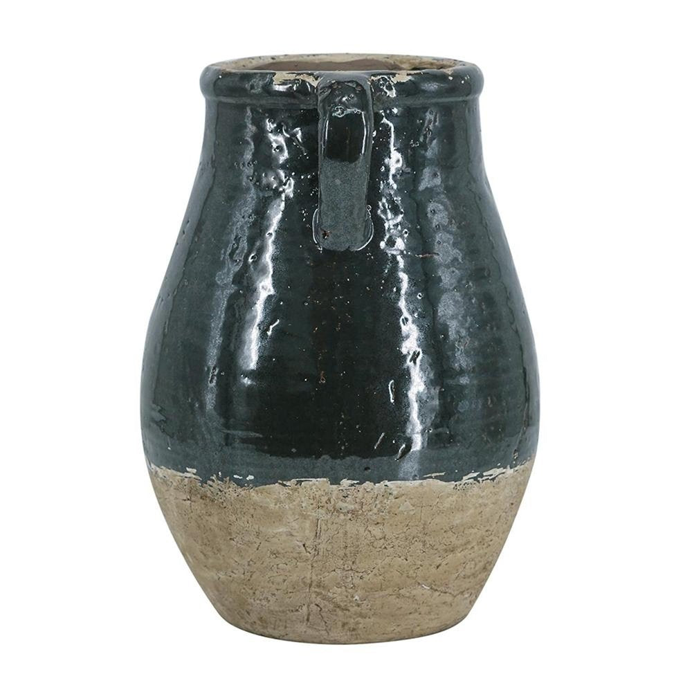 13" Dark Green Terracotta Round Jug Vase