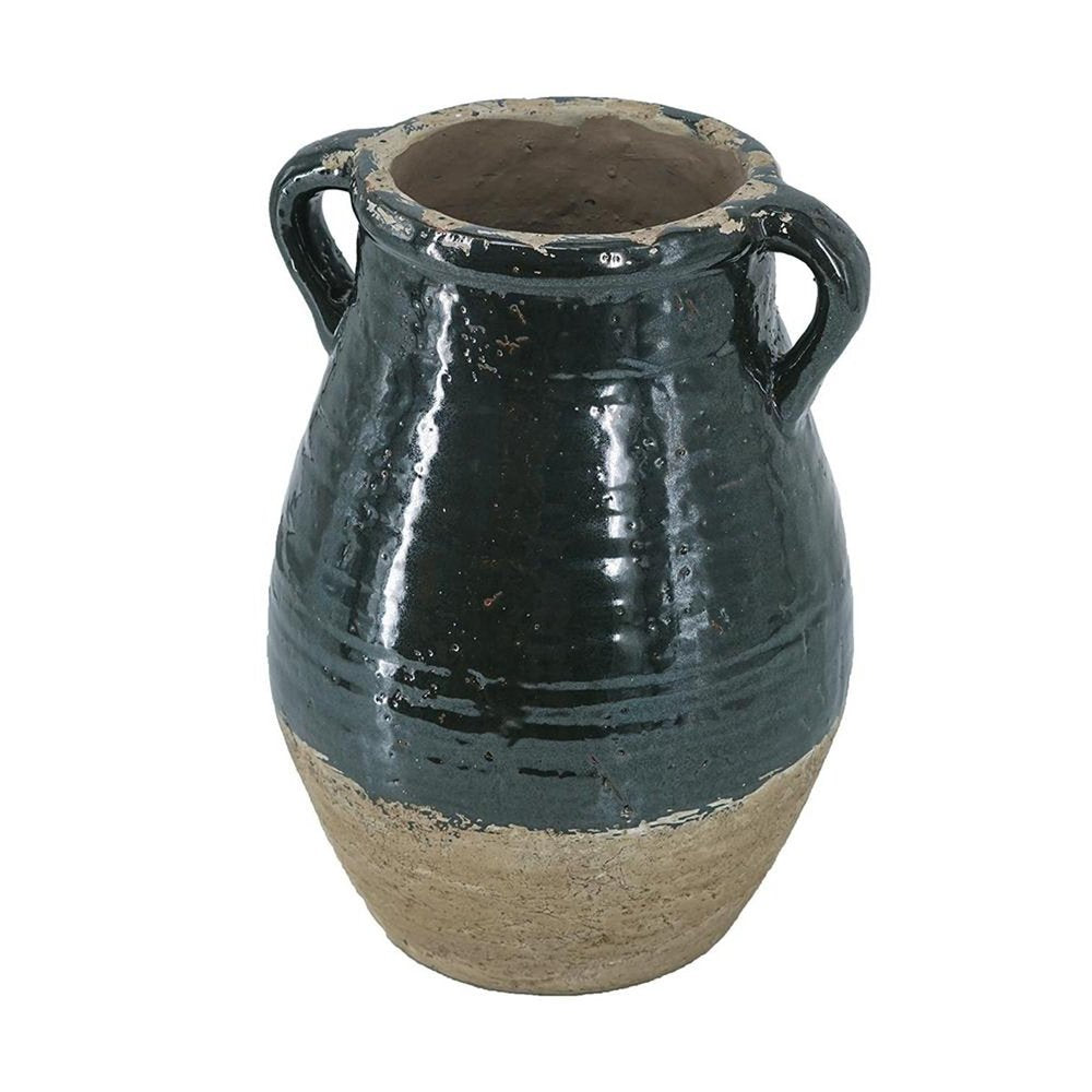 13" Dark Green Terracotta Round Jug Vase