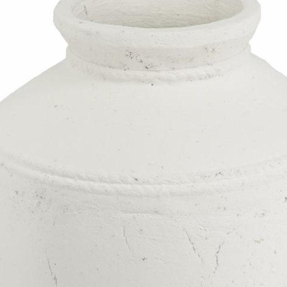 14" White Terracotta Round Jug Vase