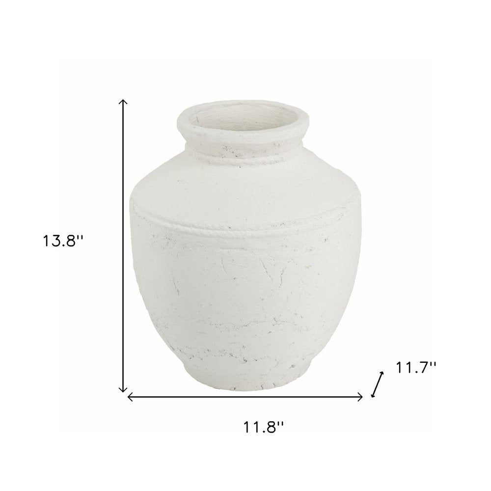14" White Terracotta Round Jug Vase