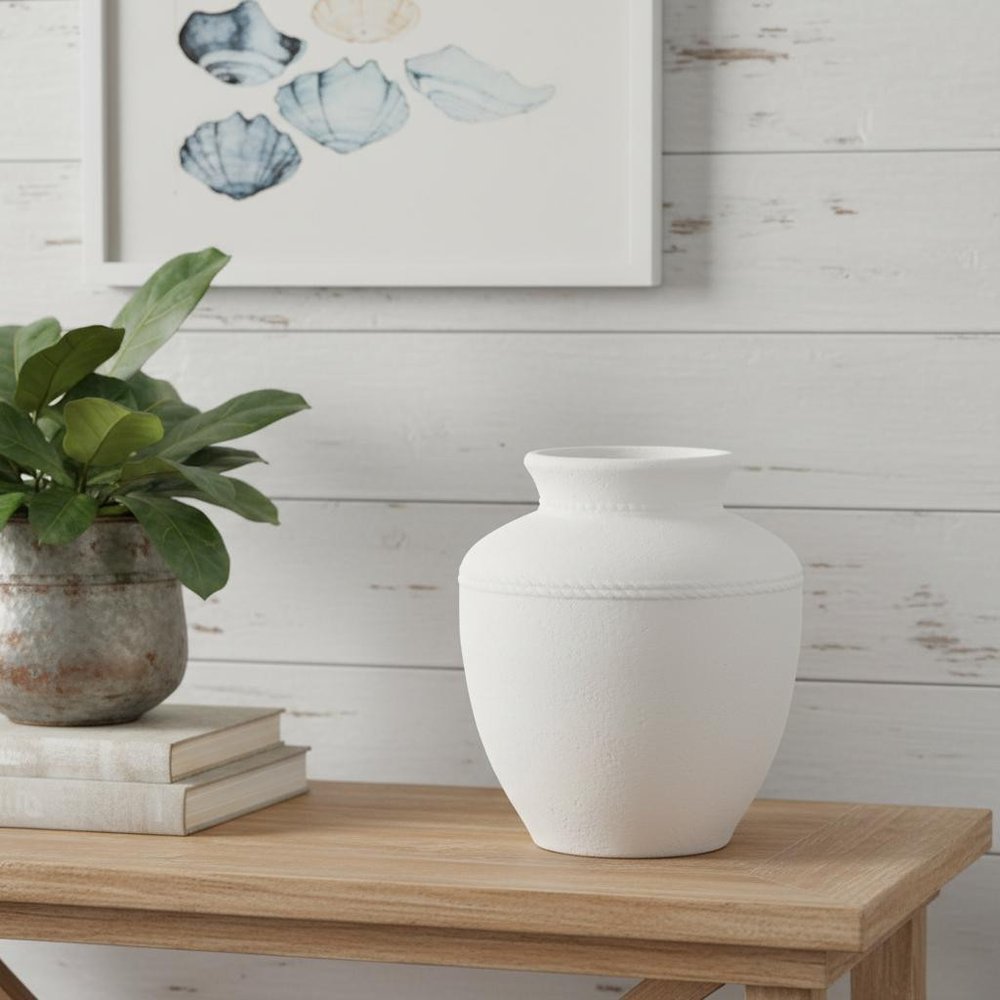 16" White Terracotta Round Jug Vase