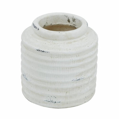 6" White Stoneware Round Jug Vase