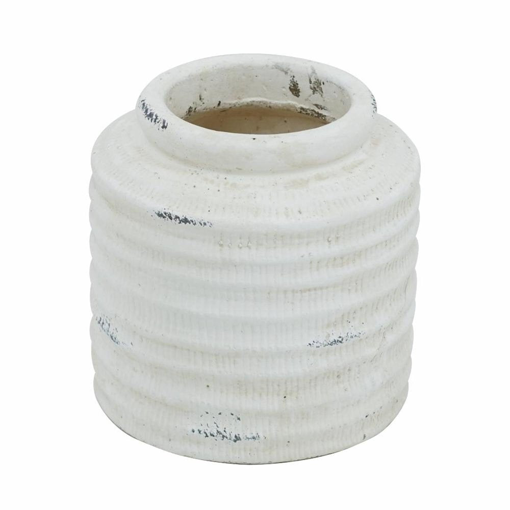 6" White Stoneware Round Jug Vase