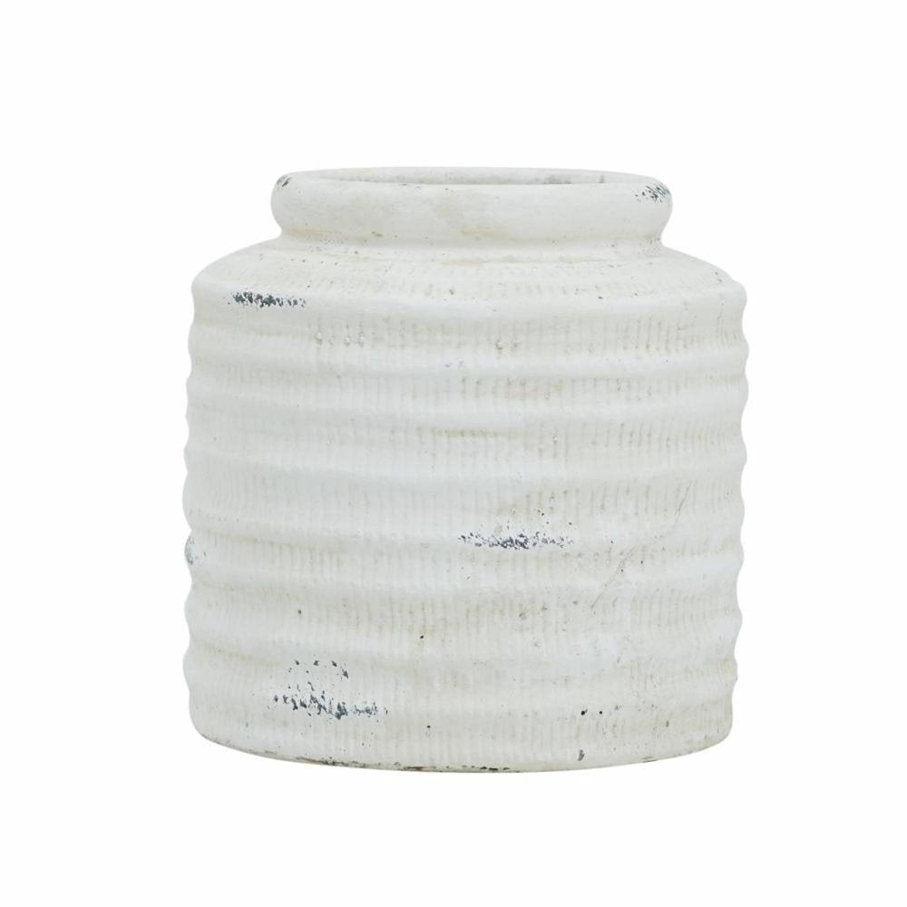 6" White Stoneware Round Jug Vase