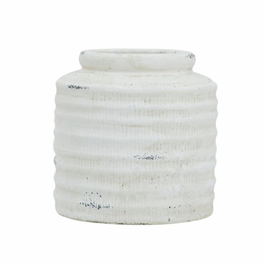 6" White Stoneware Round Jug Vase