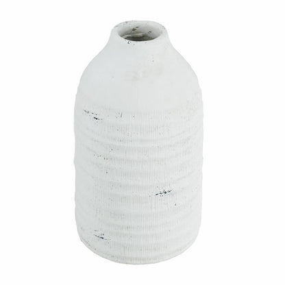 12" White Stoneware Round Jug Vase