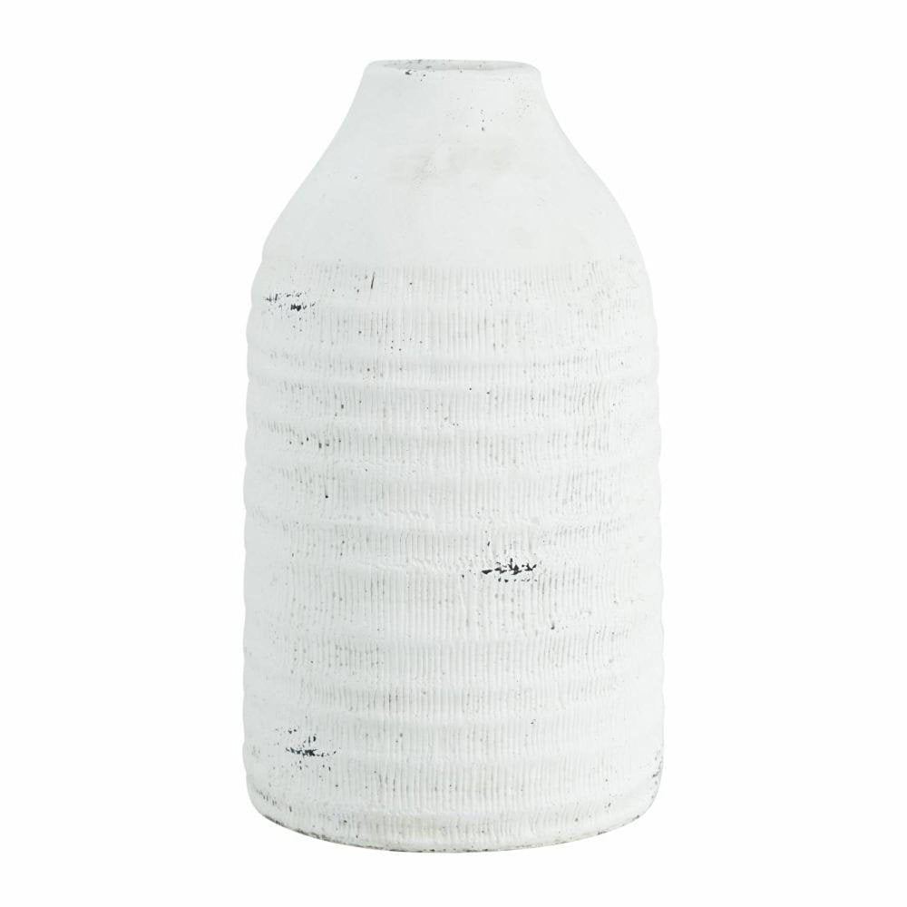 12" White Stoneware Round Jug Vase