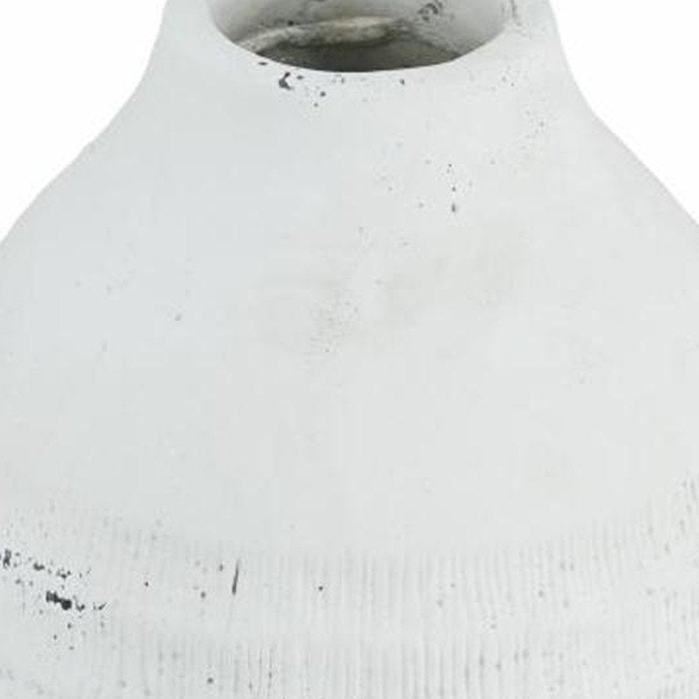 12" White Stoneware Round Jug Vase