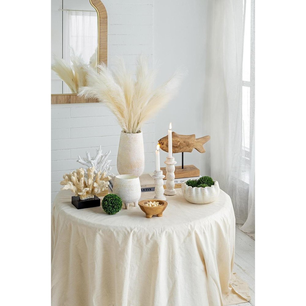 12" White Stoneware Round Jug Vase