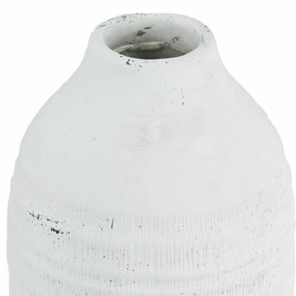 12" White Stoneware Round Jug Vase