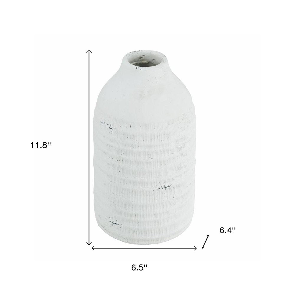 12" White Stoneware Round Jug Vase