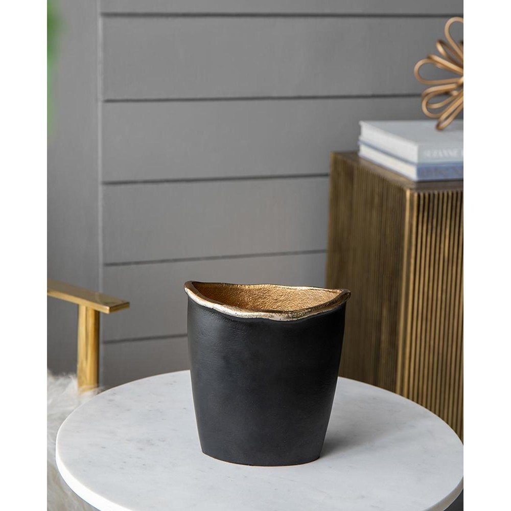 8" Black And Gold Cast Aluminum Oval Table Vase