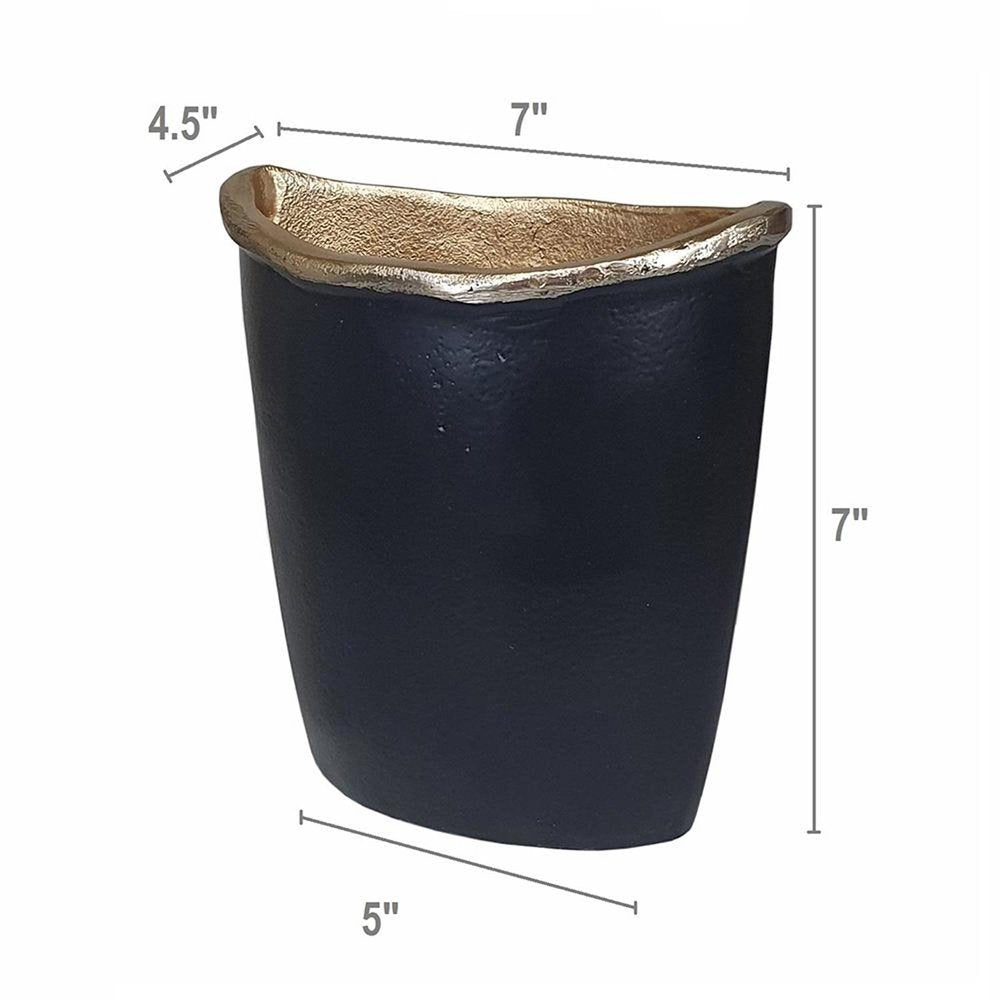 8" Black And Gold Cast Aluminum Oval Table Vase