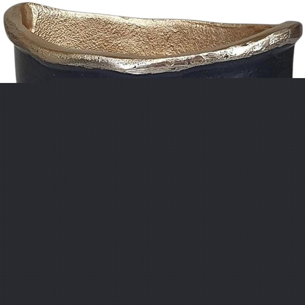 8" Black And Gold Cast Aluminum Oval Table Vase