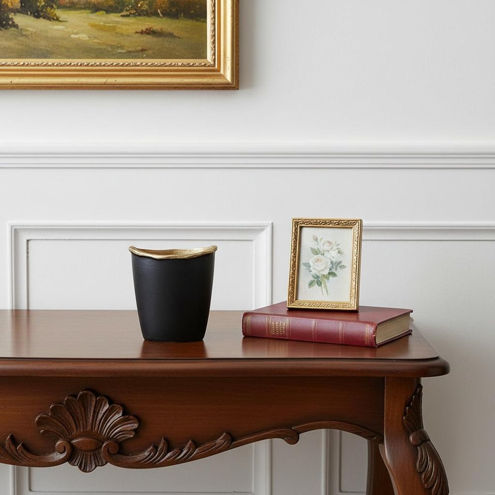 8" Black And Gold Cast Aluminum Oval Table Vase