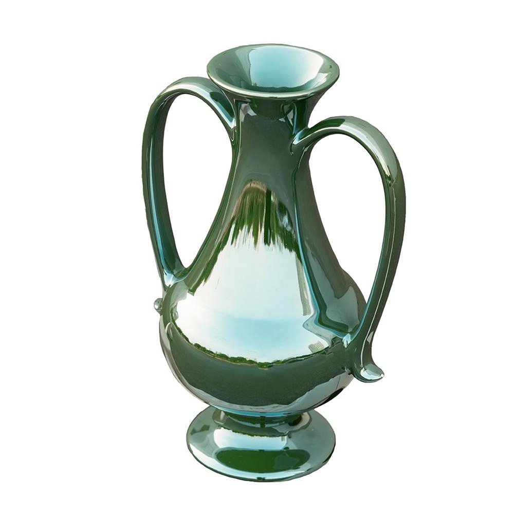 12" Green Ceramic Amphora Table Vase