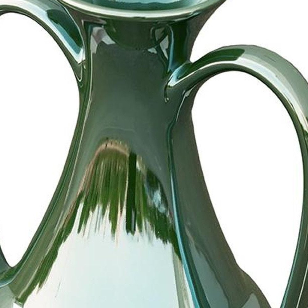 12" Green Ceramic Amphora Table Vase