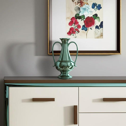 12" Green Ceramic Amphora Table Vase