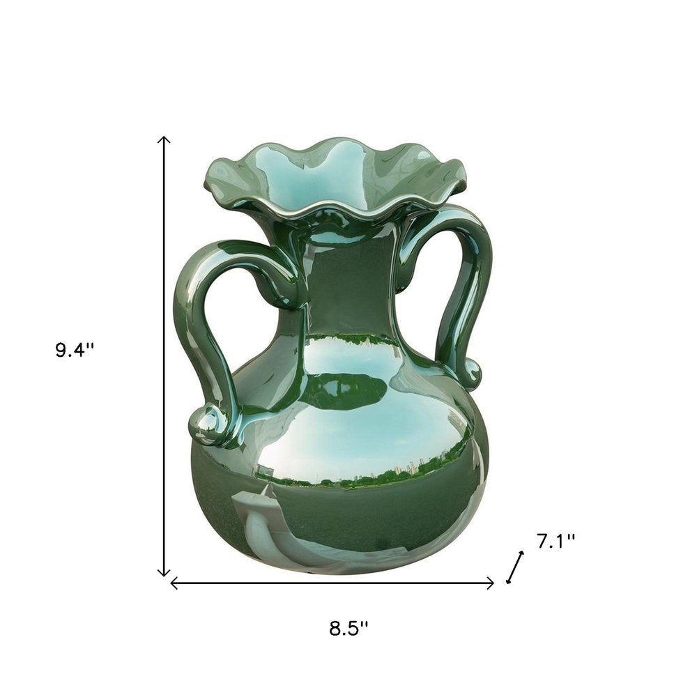9" Hunter Green Amphora Ceramic Table Vase