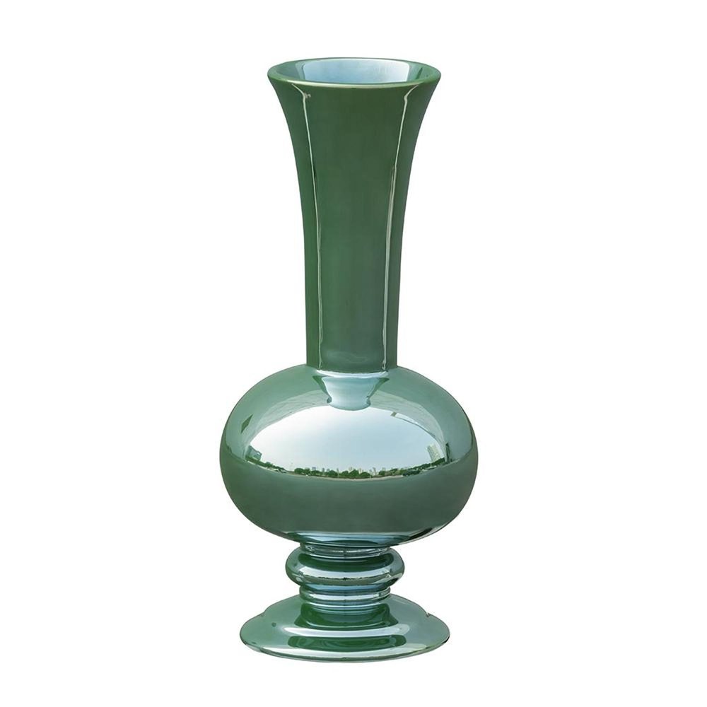 14" Hunter Green Round Ceramic Table Vase