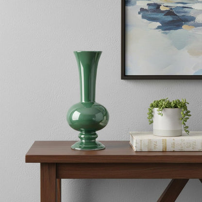 14" Hunter Green Round Ceramic Table Vase