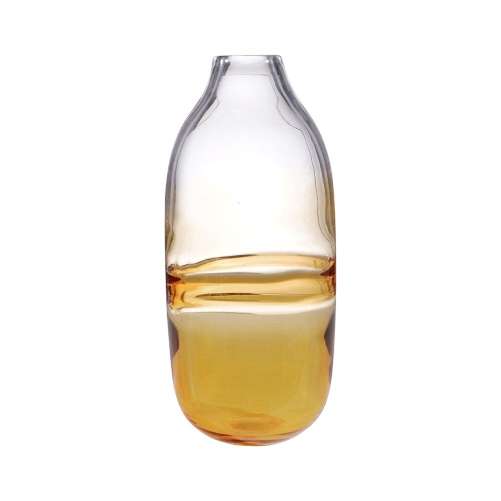 14" Clear And Amber Ombre Glass Round Table Vase