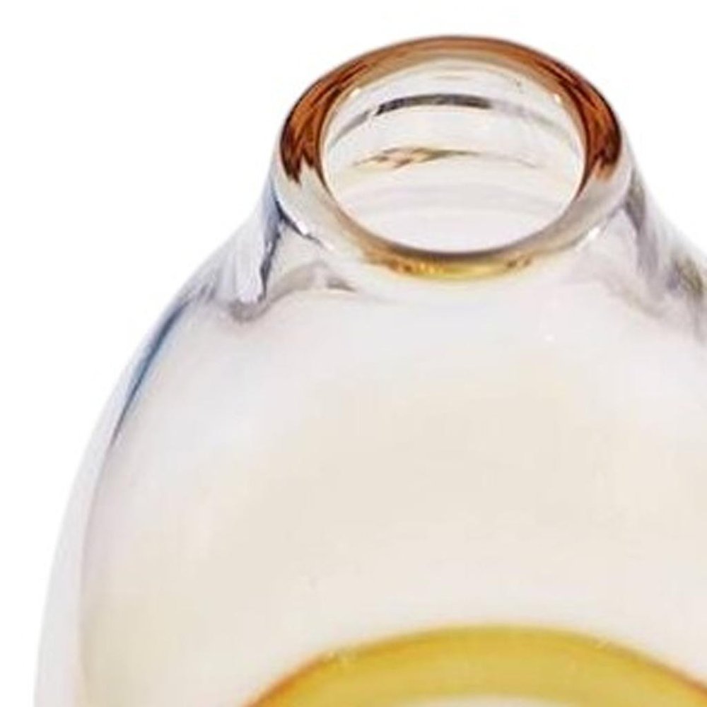 14" Clear And Amber Ombre Glass Round Table Vase