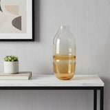 14" Clear And Amber Ombre Glass Round Table Vase