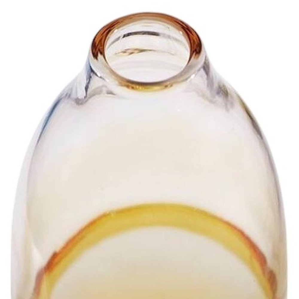 14" Clear And Amber Ombre Glass Round Table Vase