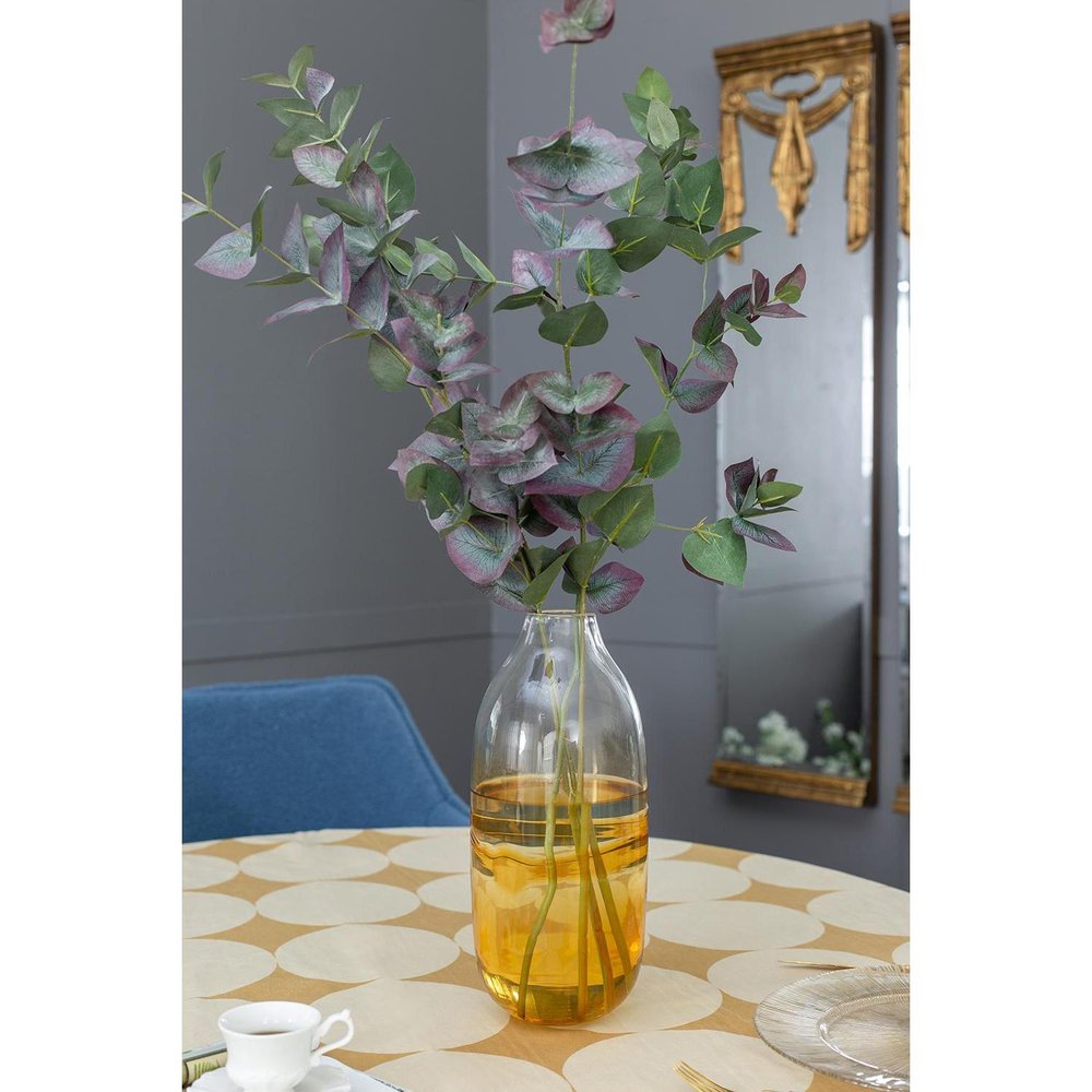 14" Clear And Amber Ombre Glass Round Table Vase