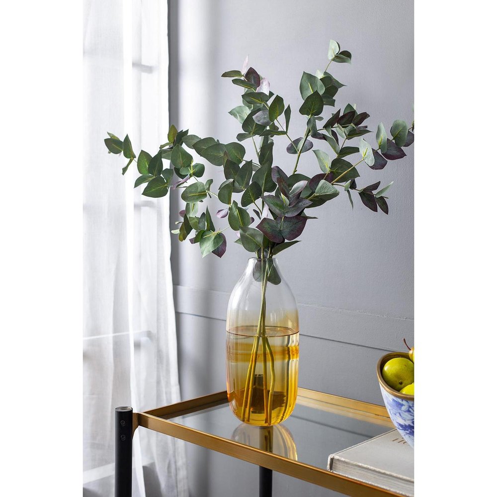 14" Clear And Amber Ombre Glass Round Table Vase