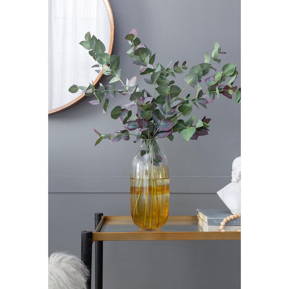 14" Clear And Amber Ombre Glass Round Table Vase