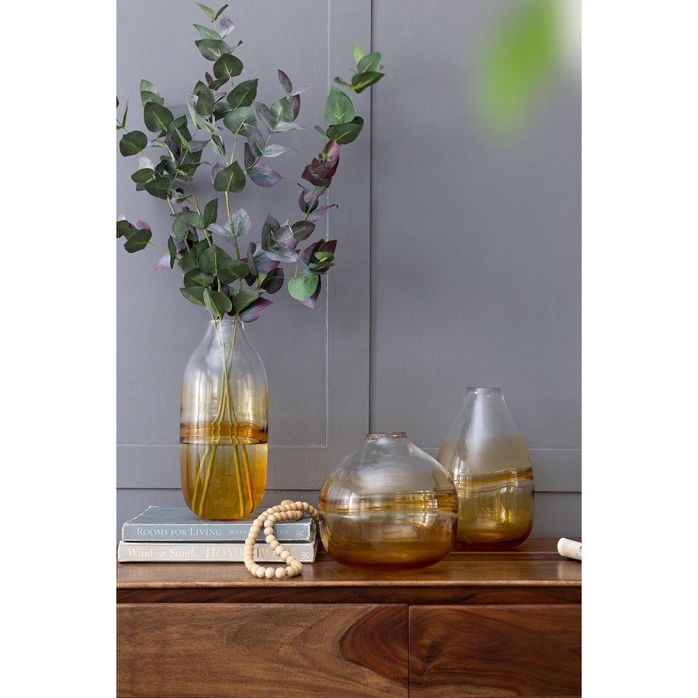 11" Clear And Amber Ombre Glass Round Table Vase