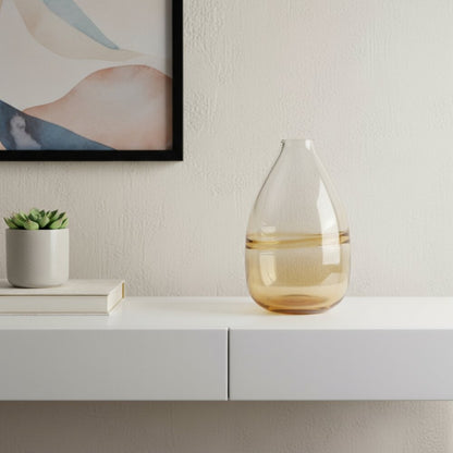 11" Clear And Amber Ombre Glass Round Table Vase