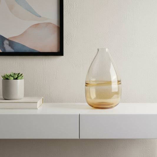 11" Clear And Amber Ombre Glass Round Table Vase