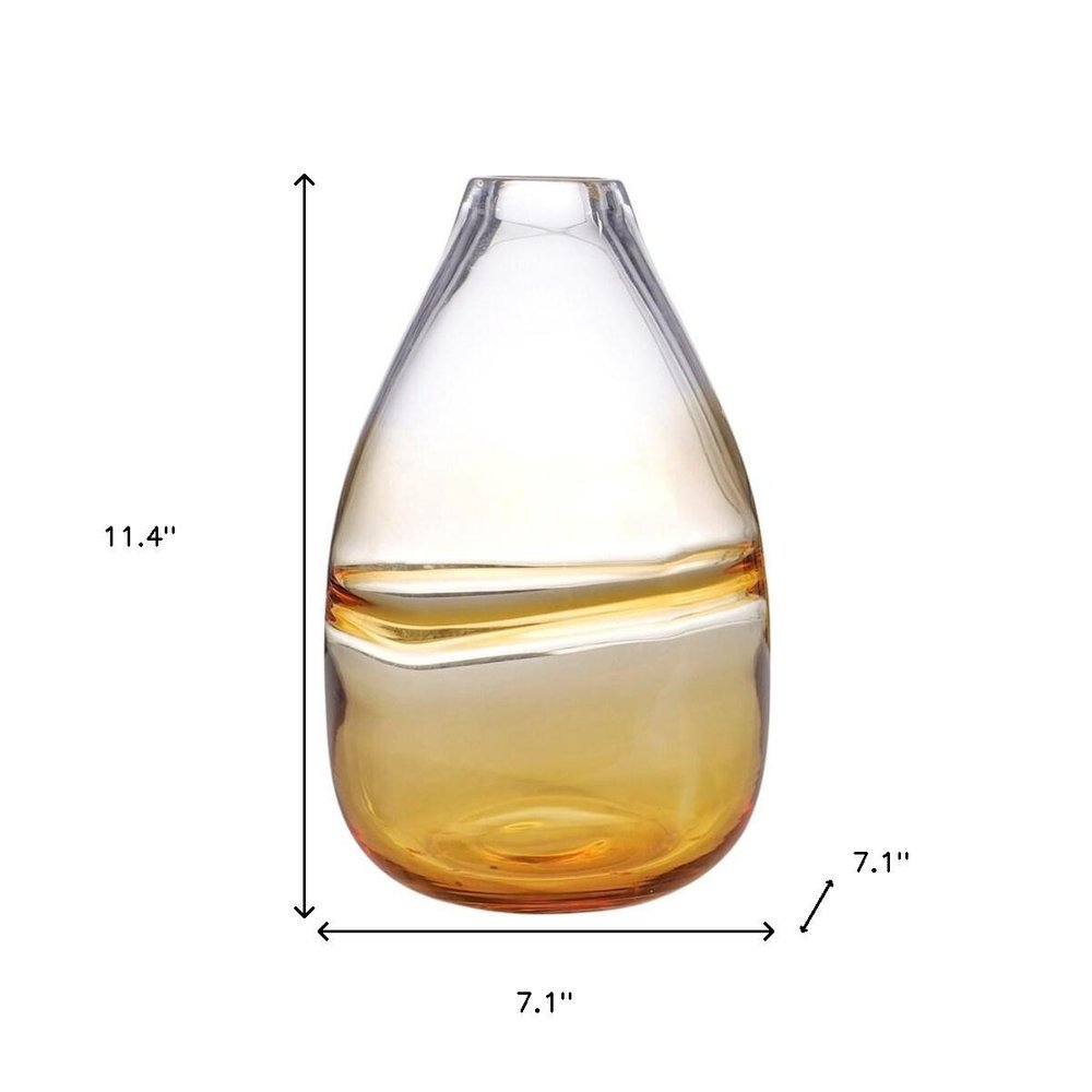 11" Clear And Amber Ombre Glass Round Table Vase