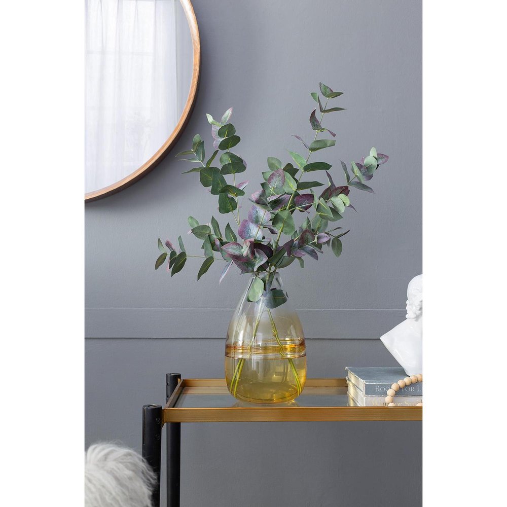 11" Clear And Amber Ombre Glass Round Table Vase