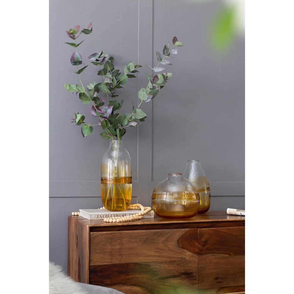 11" Clear And Amber Ombre Glass Round Table Vase