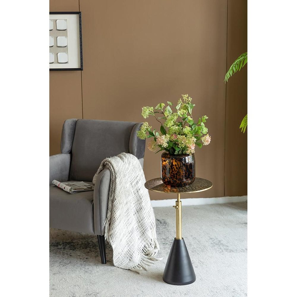 8" Amber And Black Animal Print Glass Round Table Vase