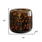 8" Amber And Black Animal Print Glass Round Table Vase