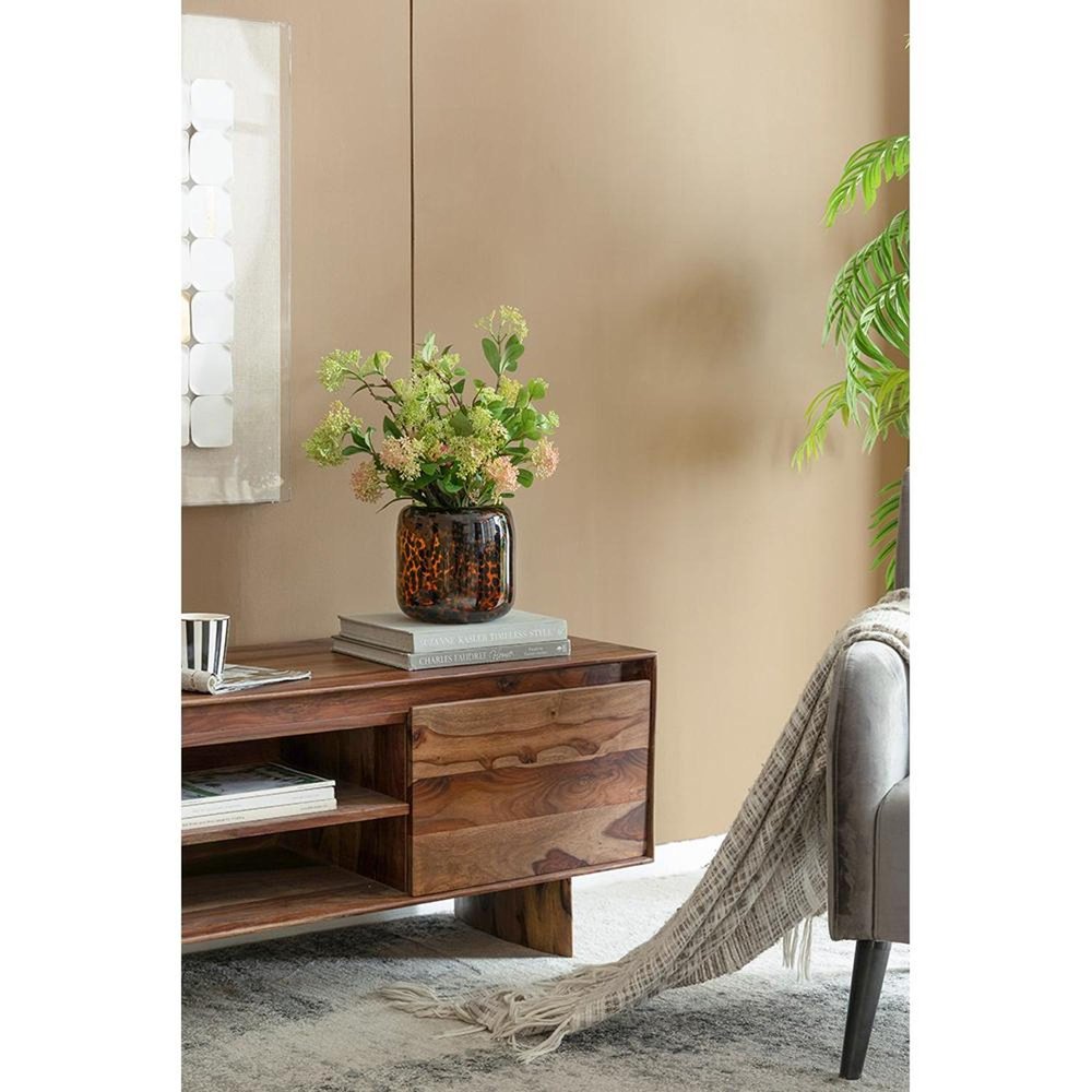 8" Amber And Black Animal Print Glass Round Table Vase