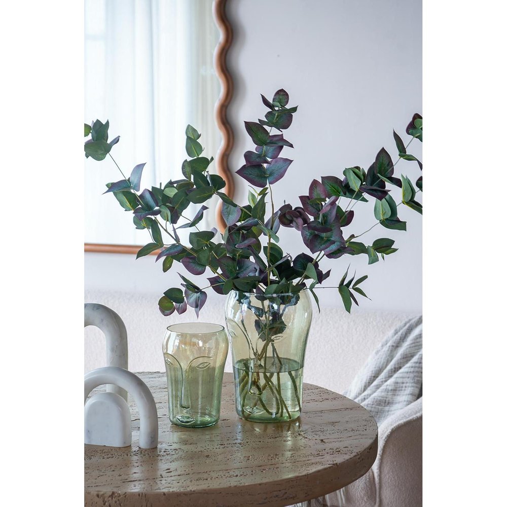 Set of Two Light Green Glass Modern Abstract Faces Table Vases