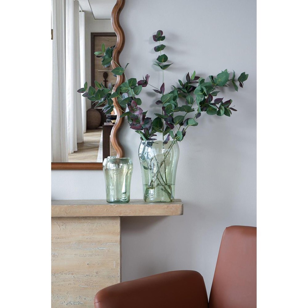 Set of Two Light Green Glass Modern Abstract Faces Table Vases