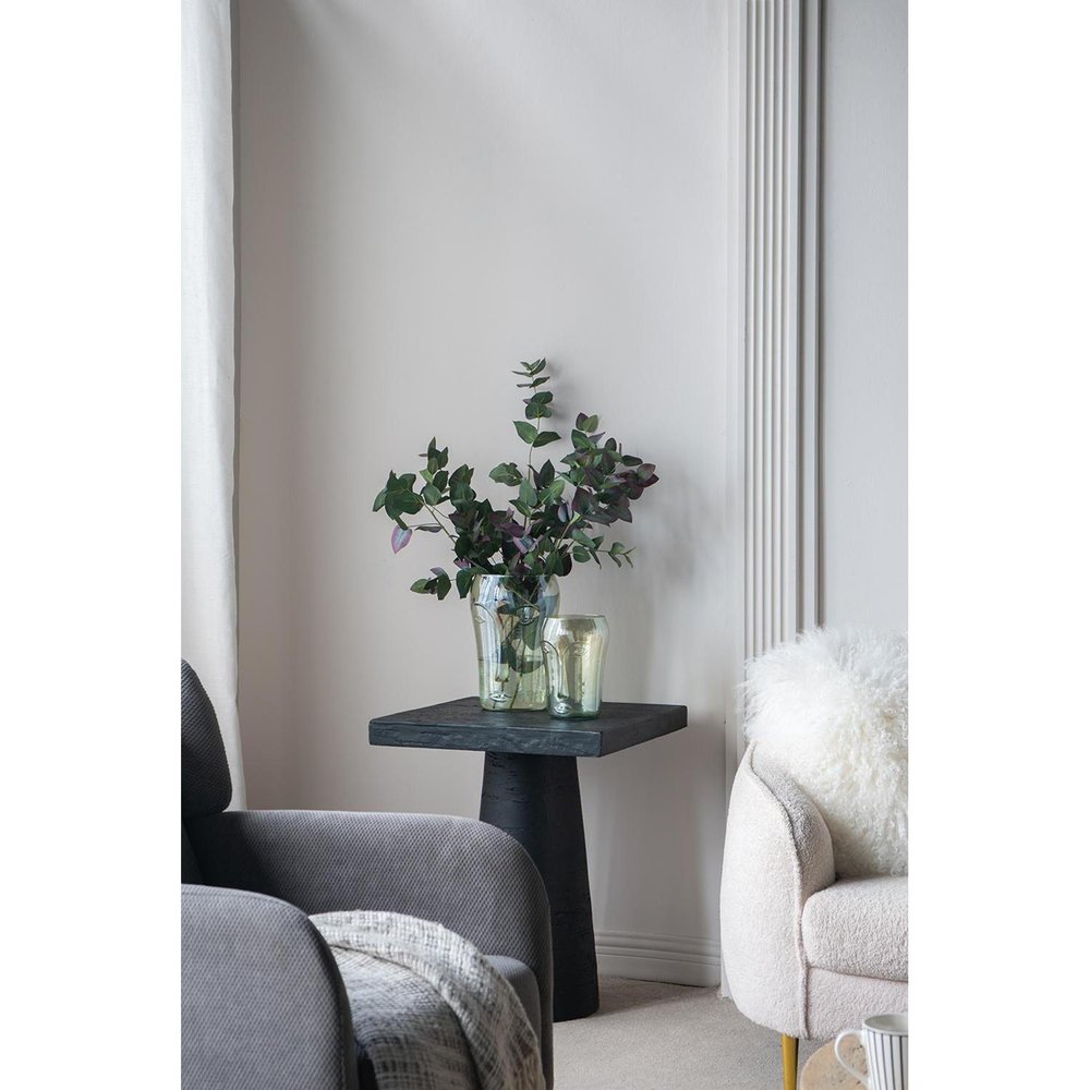 Set of Two Light Green Glass Modern Abstract Faces Table Vases