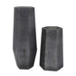 Set of Two Black Hexagonal Glass Table Vases