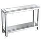 47" Silver Mirrored Glass And Faux Crystals Console Table With Shelf
